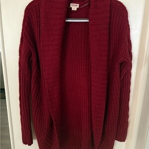 Cozy Open-Front Burgundy Knit Cardigan Sweater